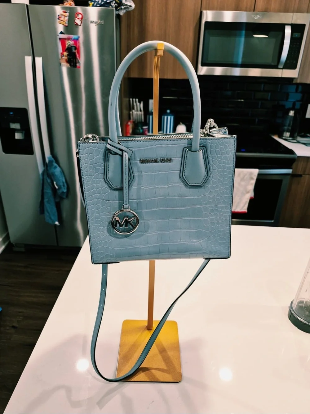 Michael Kors Light Blue Croc-Embossed Leather small Satchel
